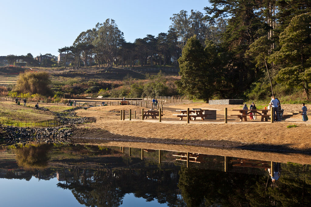 View of El Polin Spring picnic tables and visitors