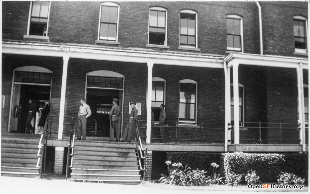 Soldiers on Building 105 porch