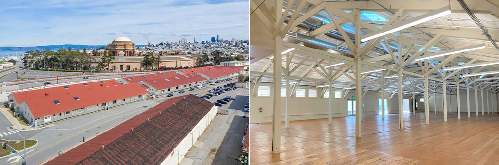 Gorgas Rail Warehouses exterior on the left and interior on the right