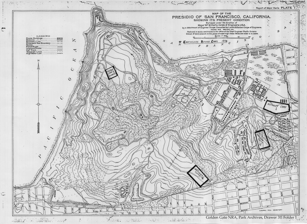 Presidio and earthquake refugee camps map from 1907