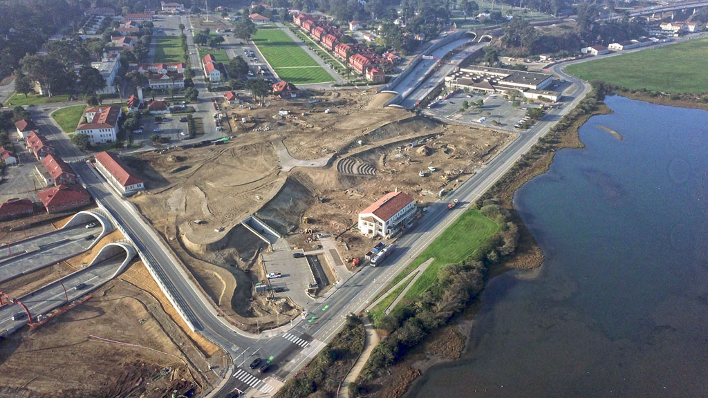 Aerial view of Presidio Tunnel Tops mid-construction