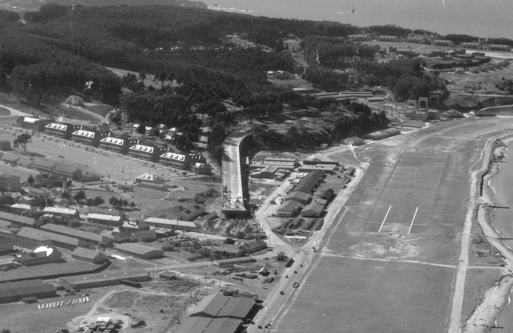 1935 aerial view of Doyle Drive and Crissy Field as an Army airstrip