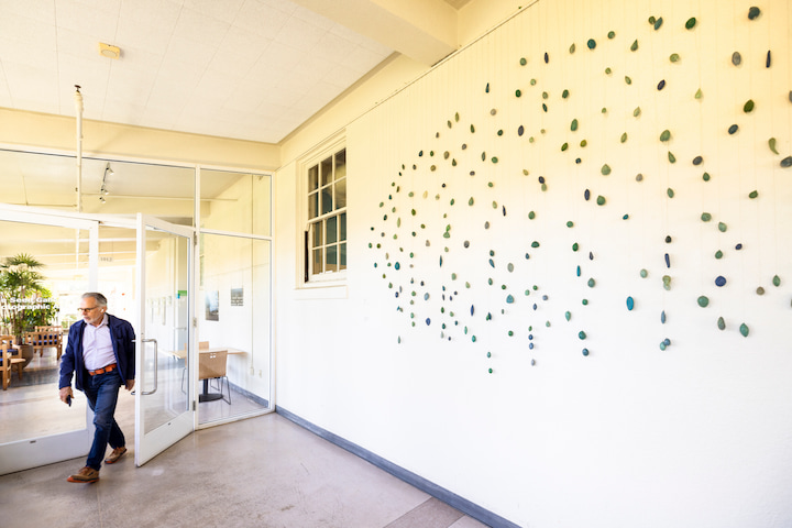 Art gallery in the hallway next to Café Rx restaurant inside the Tides Converge campus at the Presidio.