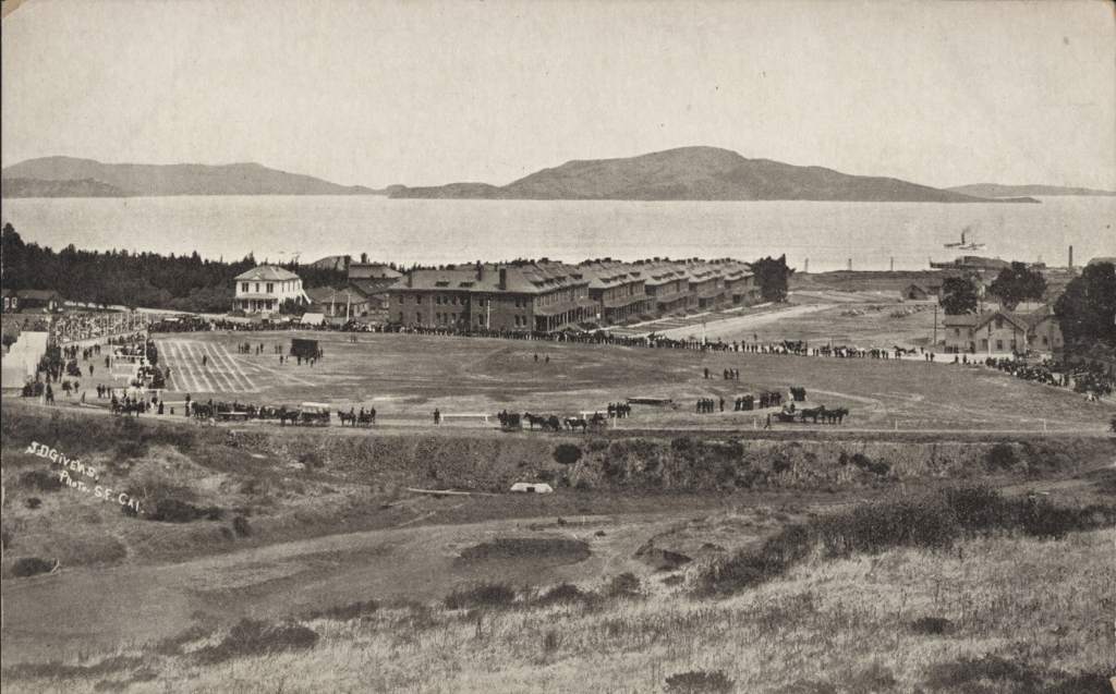 Photo of an athletic field near the Main Parade Lawn, 1908.