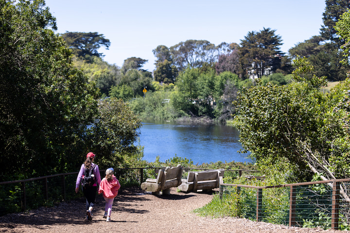 A woman and child walking at Mountain Lake. Photo by Myleen Hollero.