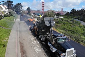 Repaving work in the Presidio