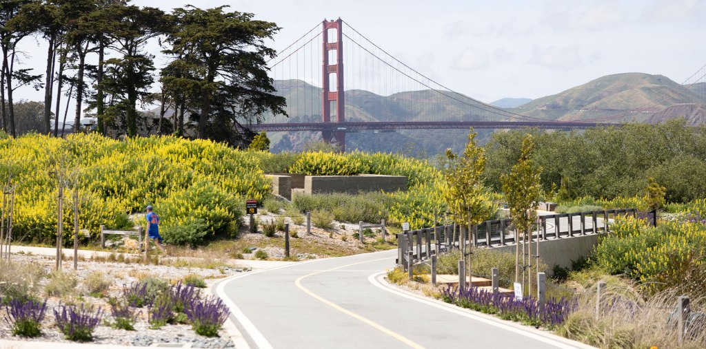 View of Battery Bluff with Golden Gate Bridge in the background