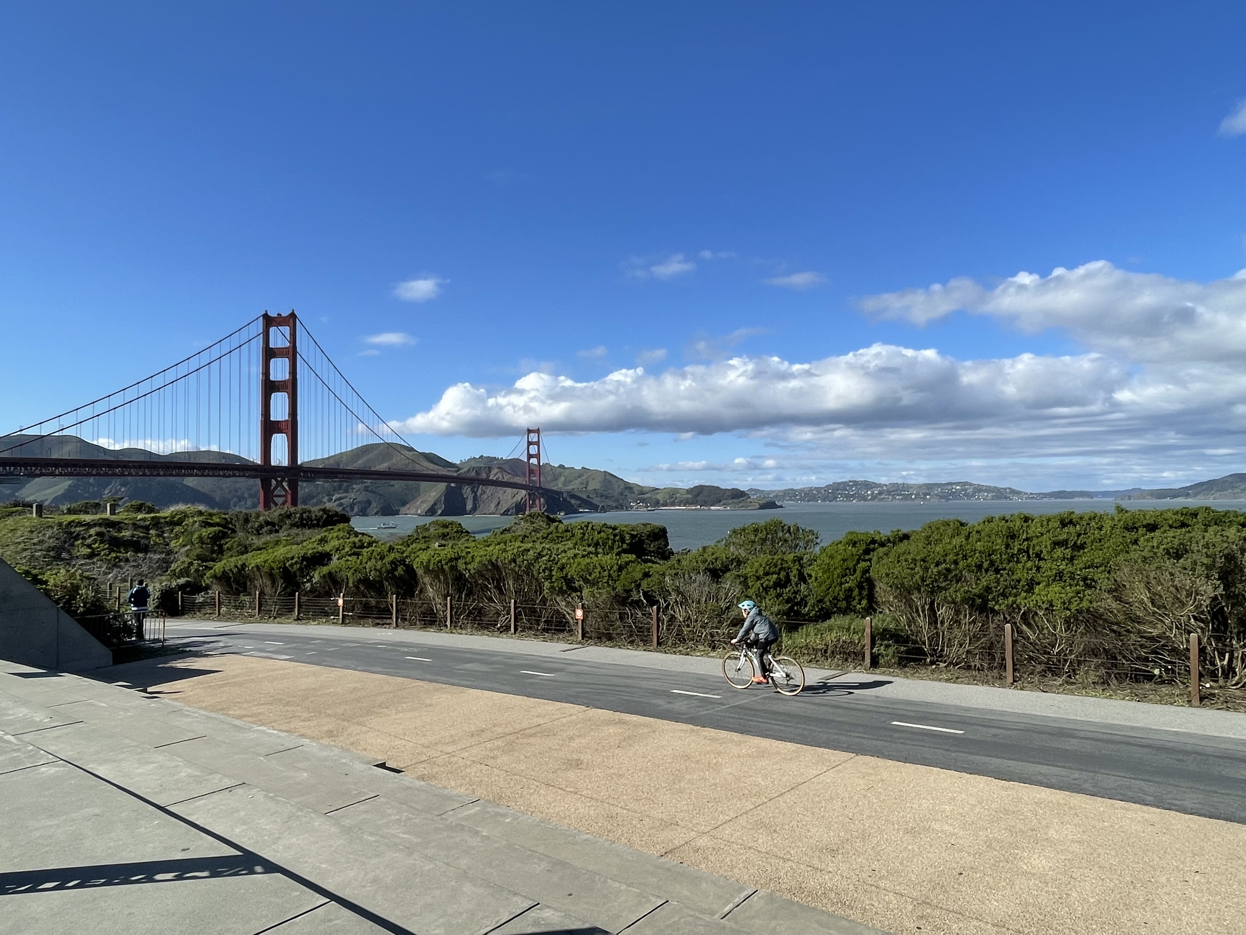 Man on a bike riding near Crissy Field