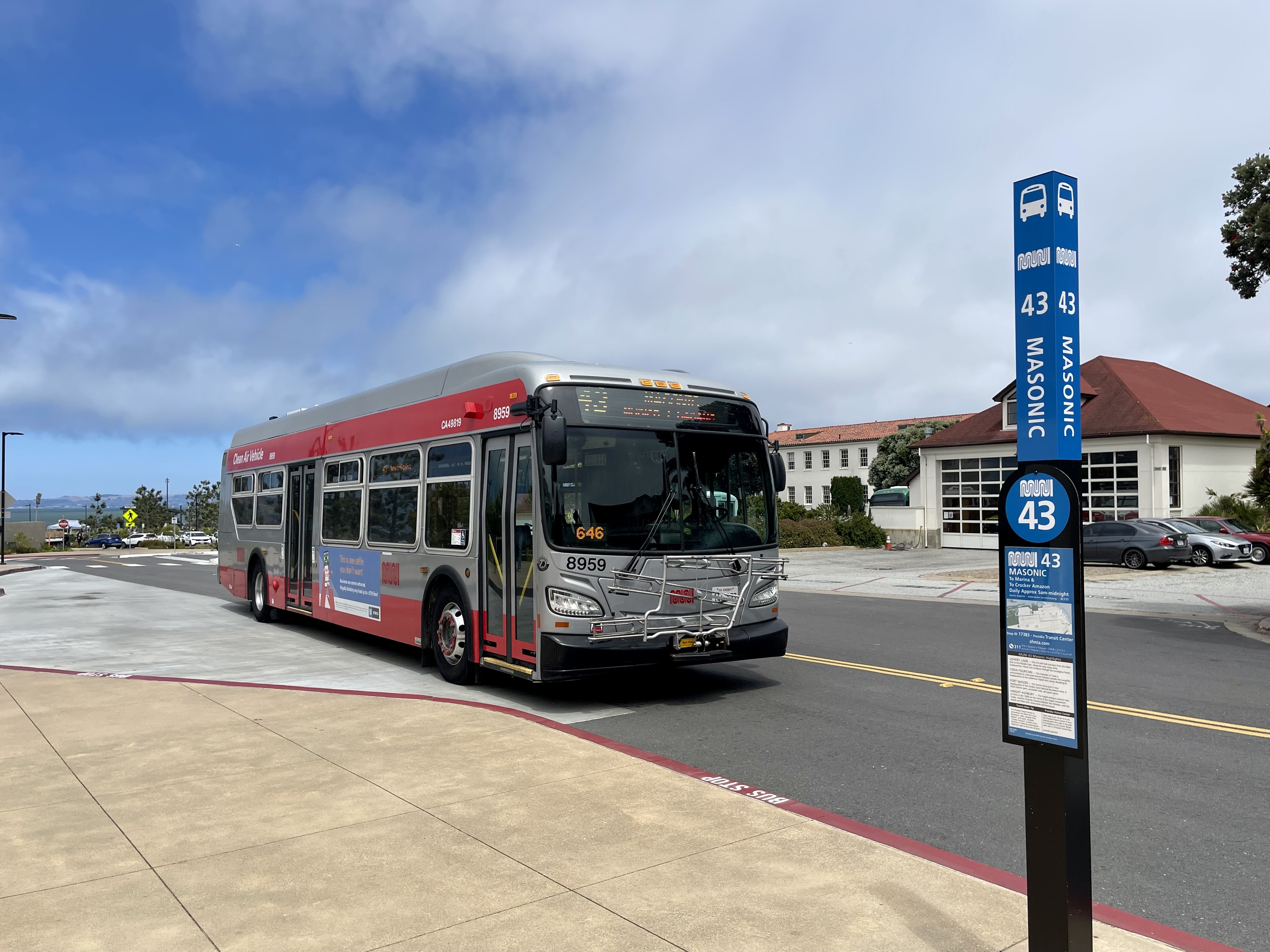 exterior shot of Muni Bus at the Transit Center